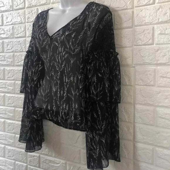 Zara floral sheer blouse with ruffle lace sleeves women's size‎ S castlecore - Picture 3 of 5